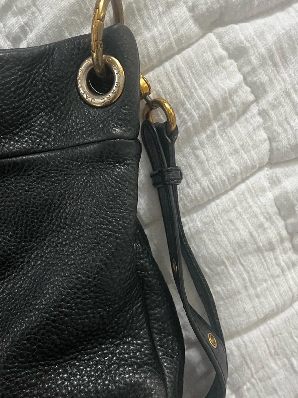 Marc by Marc Jacobs Black Pebbled Leather Hobo with Gold Hardware